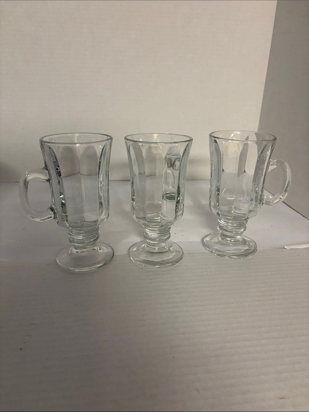 Libbey Irish Coffee Mugs with a paneled design and pedestal base set/3